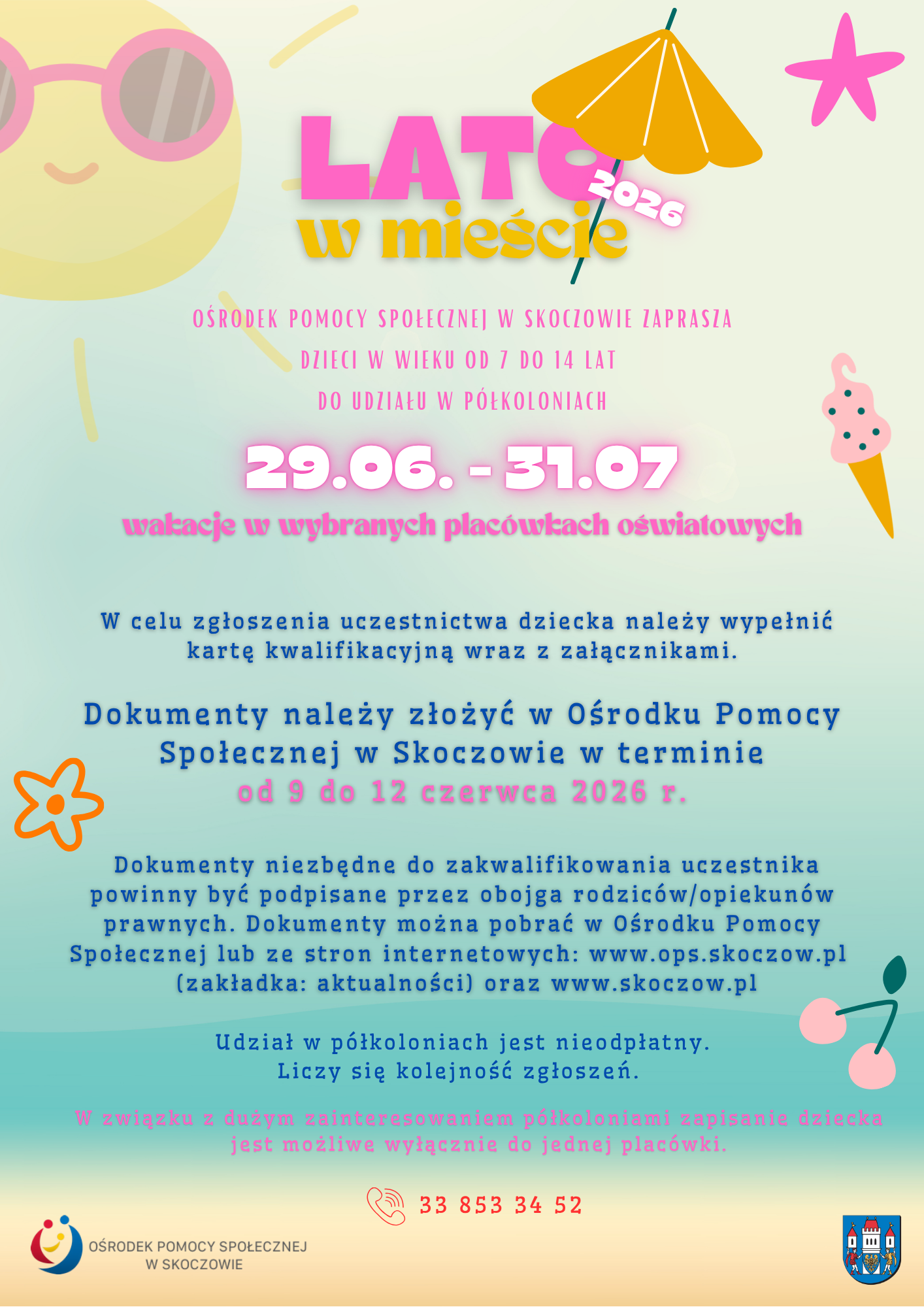 Plakat informujący o akcji Lato w mieście 2026 Plakat informujący o akcji Lato w mieście 2026
